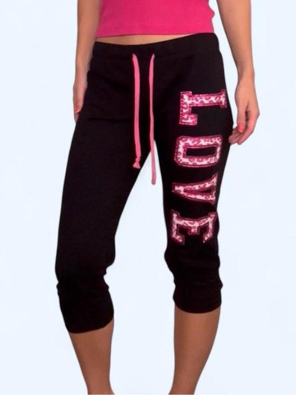 Miss Chievous Y2K Black & Pink LOVE Capri Sweatpants